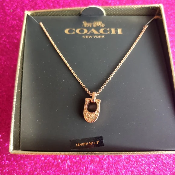 COACH ROSEGOLD PAVE SIGNATURE NECKLACE - Picture 6 of 9